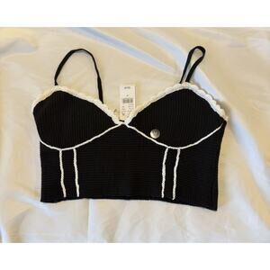 PacSun Knitted Black And White Crop Tank Top Size Medium